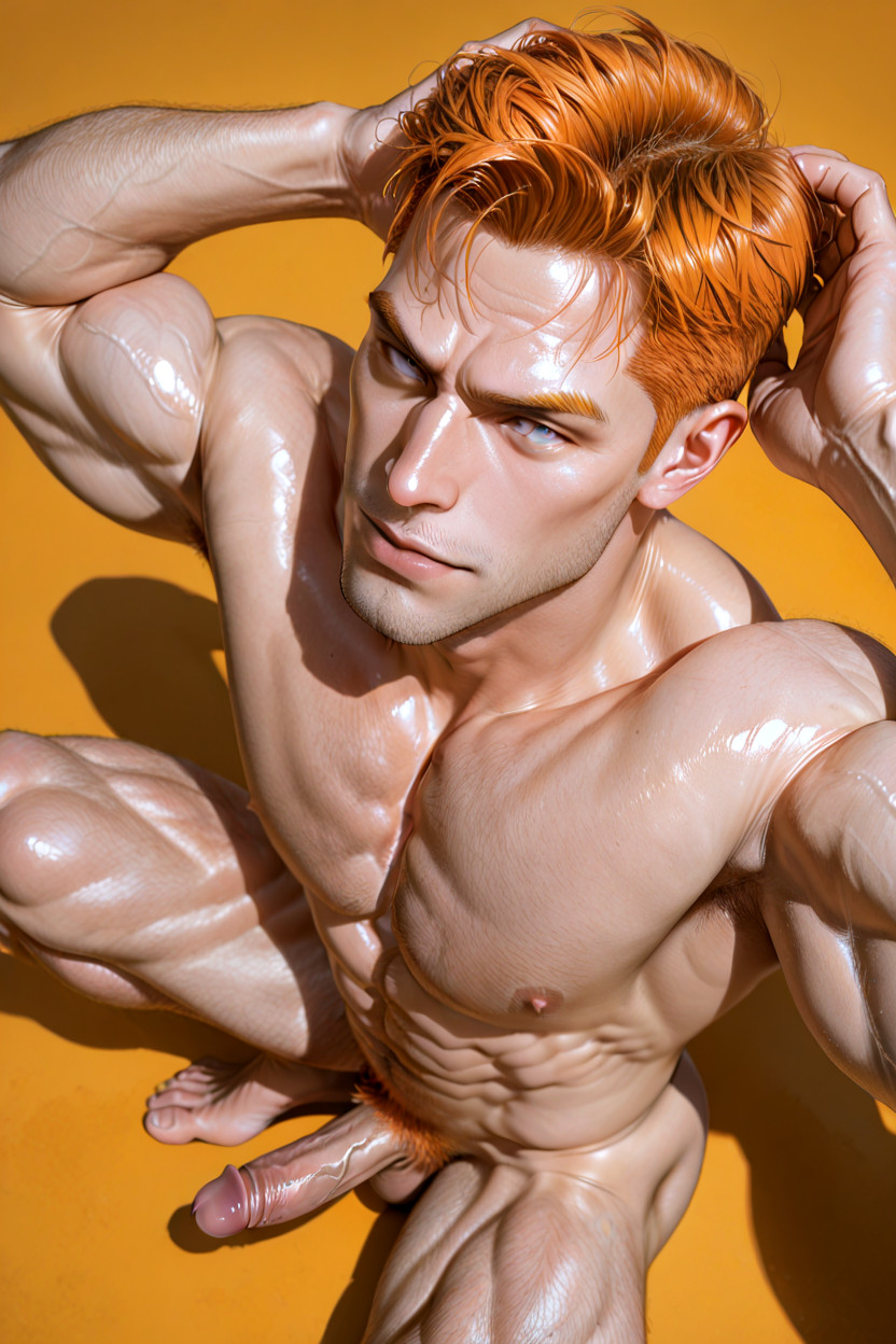 Pale Skin, Pumped-up Muscular Hips, Face With Clean-shaven Smooth Glossy Flawless Skin AI Gay Porn