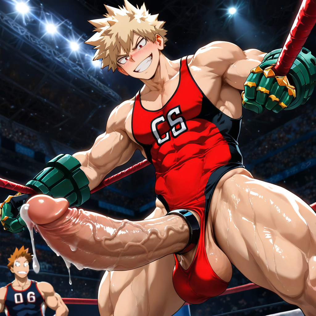 Cock Ring, Wearing Red Wrestling Singlet, Tall Man AI Gay Porn