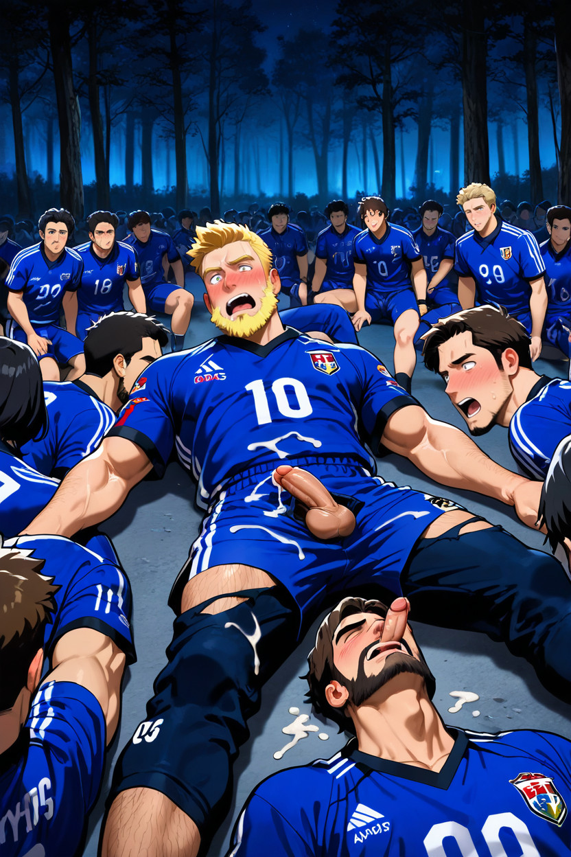 Soccer Team, On The Floor, Exhausted AI Gay Porn