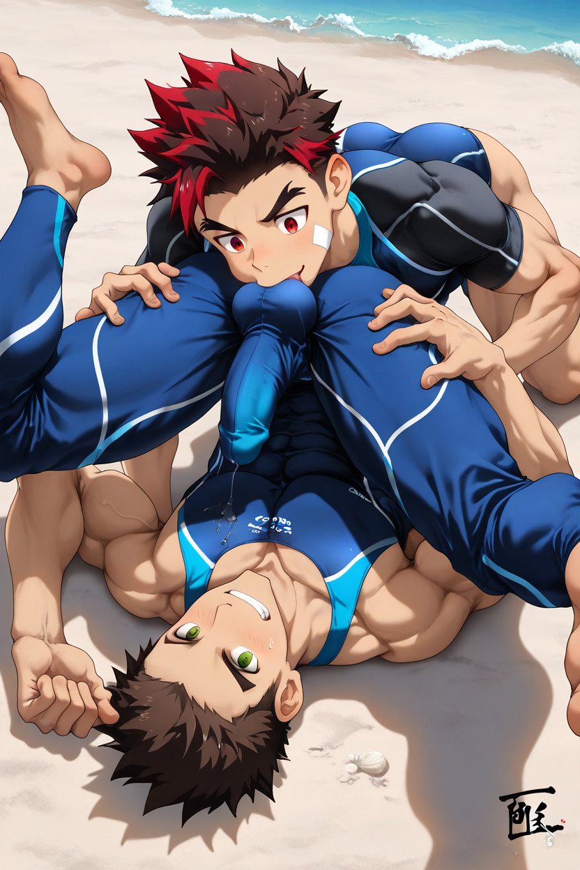 Medium Ass, Spiky Brown Hair, Sharp Red Eyes AI Gay Porn