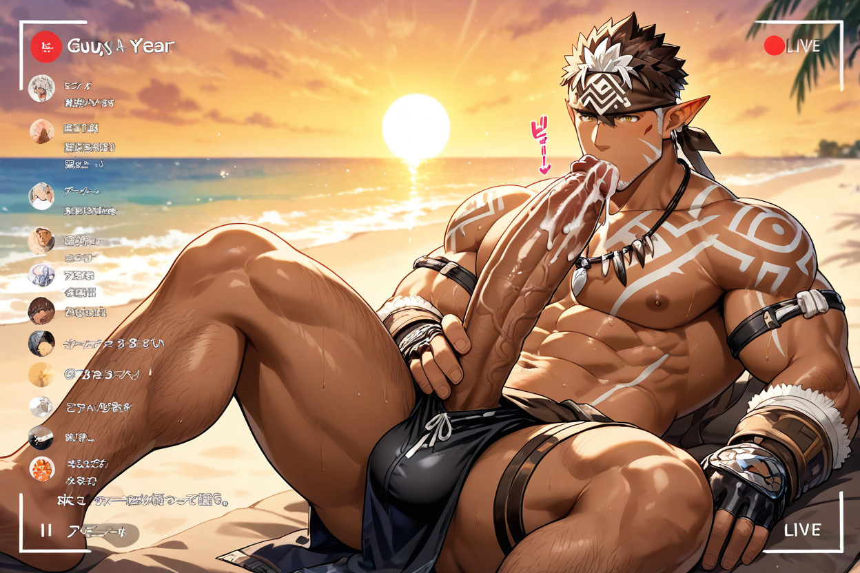 Beach, Brown Bandana, Elf Ears AI Gay Porn