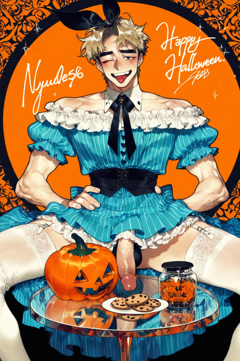 Halloween Theme, Fit, Fully Clothed AI Gay Porn