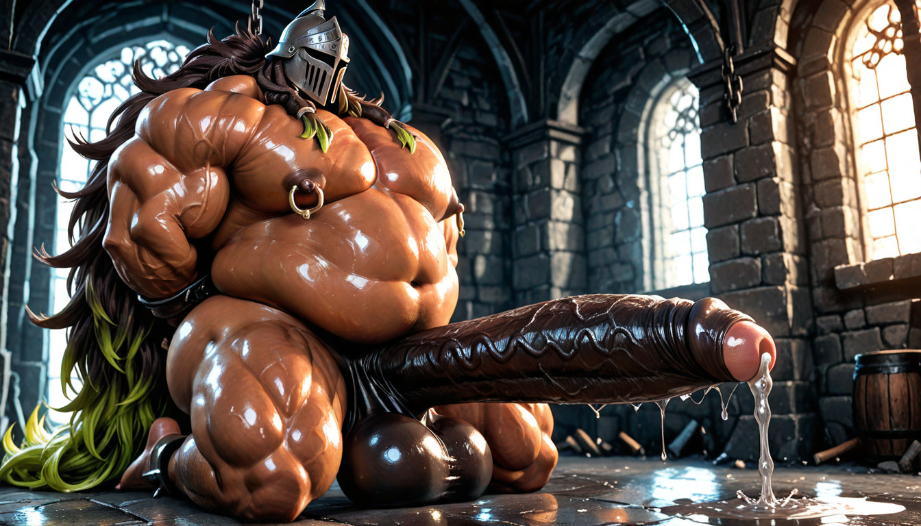 Shiny Skin, Large Puffy Nipples, Kneeling AI Gay Porn