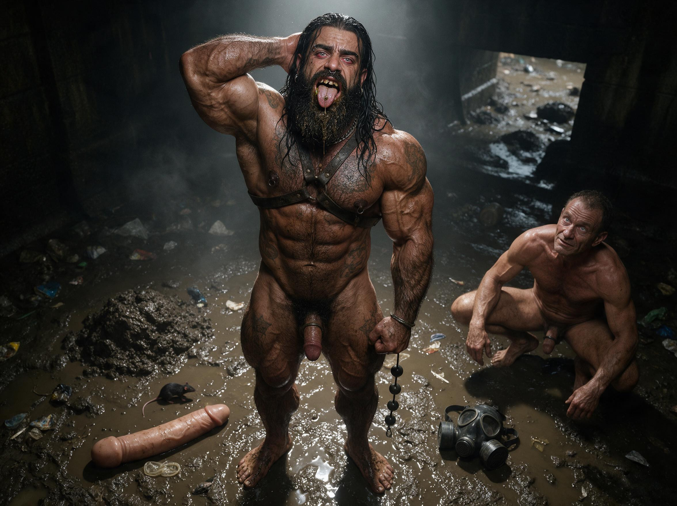 Naked, Tattoos, Mud On Beard AI Gay Porn