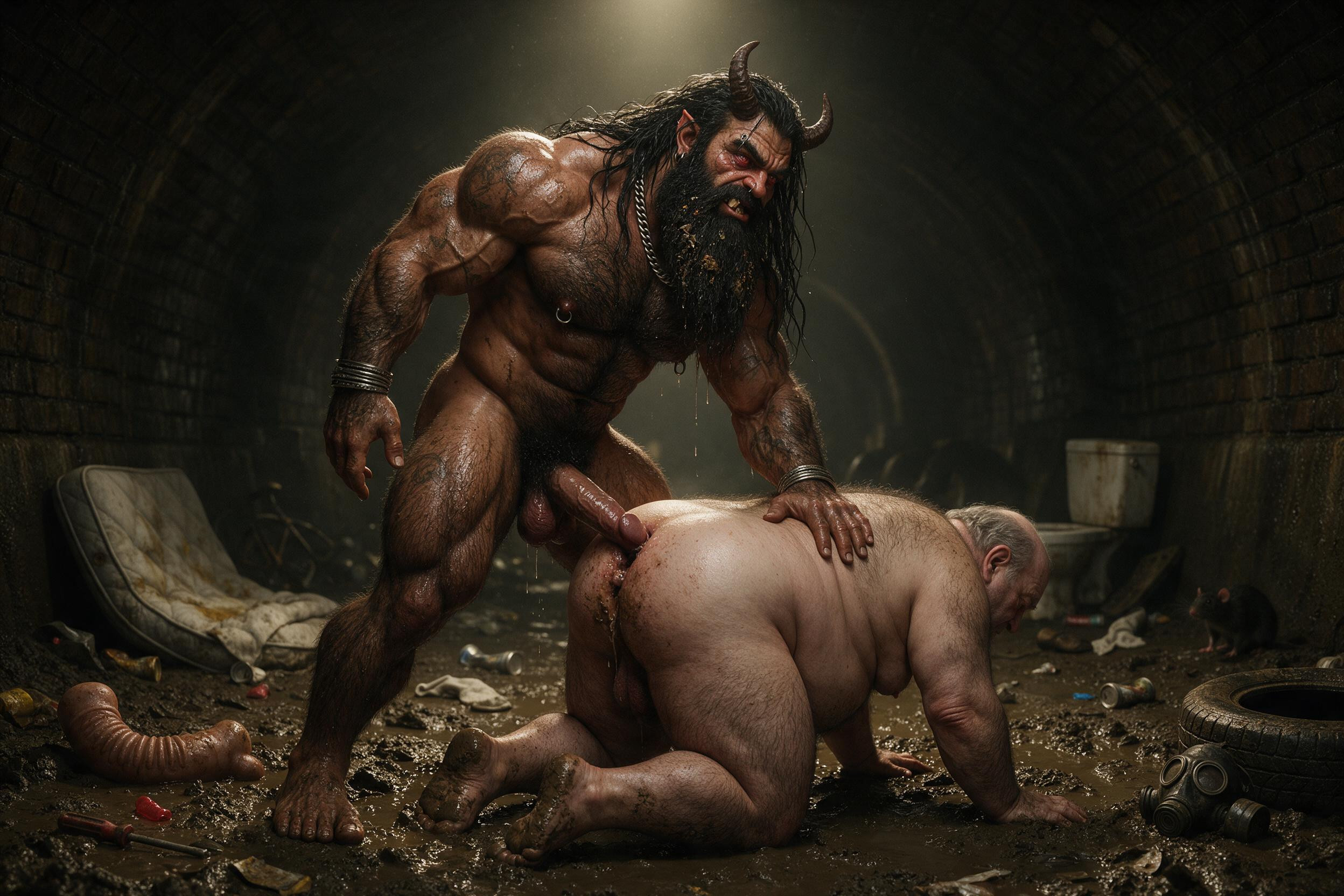 Dark Brown Tanned Skin, Oily Skin, Full Body AI Gay Porn