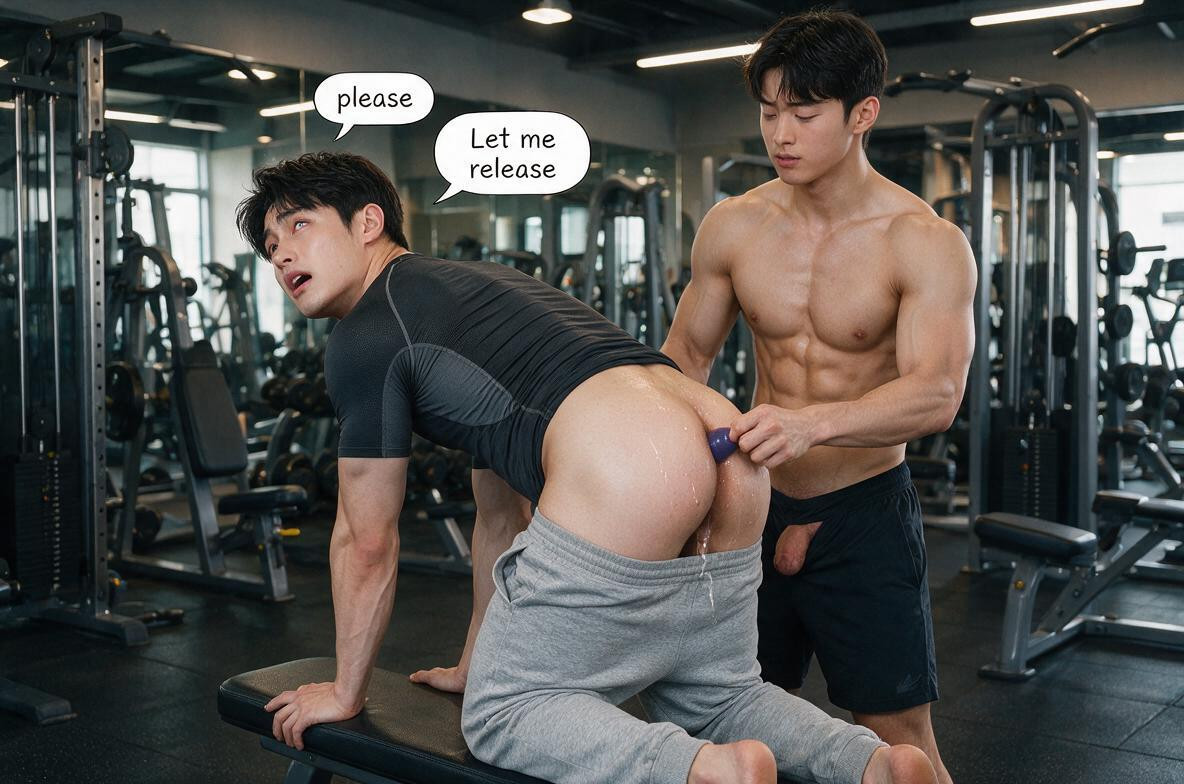 Anal Plug Inserted, Rolling Eyes, Gym AI Gay Porn