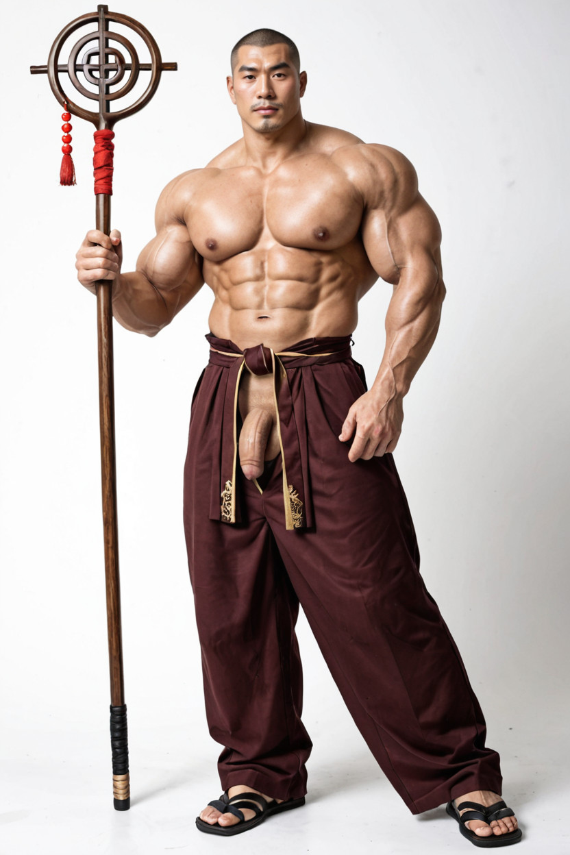 Loose Brown Robe Draped Over One Shoulder, Giant Nose, Lewd Emotion Porno gay IA