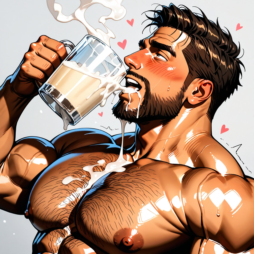 Rolling Eyes, Heavy Breath, Fully Drinking Glass Mug Of Cum AI Gay Porn