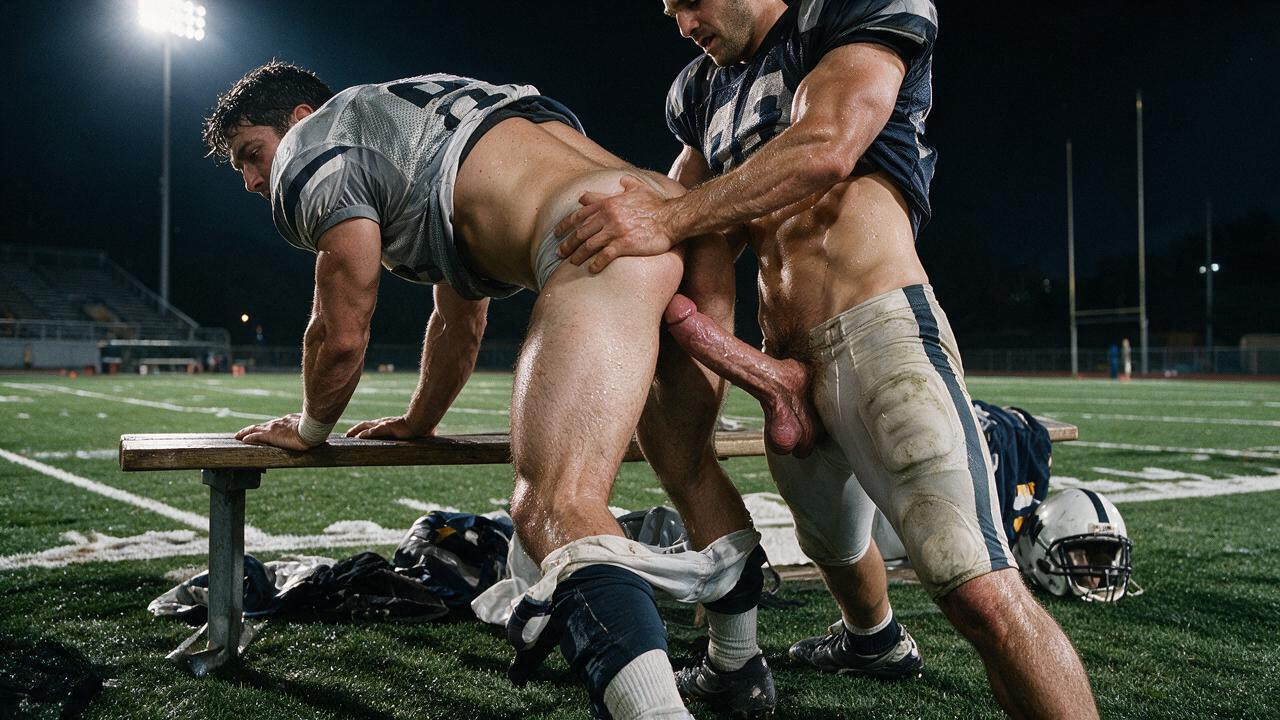 Jerseys Shoved Up, Hyper Muscular Football Builds, Abs AI Gay Porn