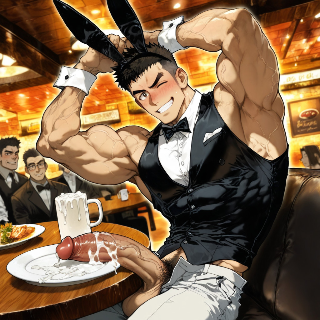 Cock And Ball Visible, Serving Patrons, Arms Above Head Porno gay IA