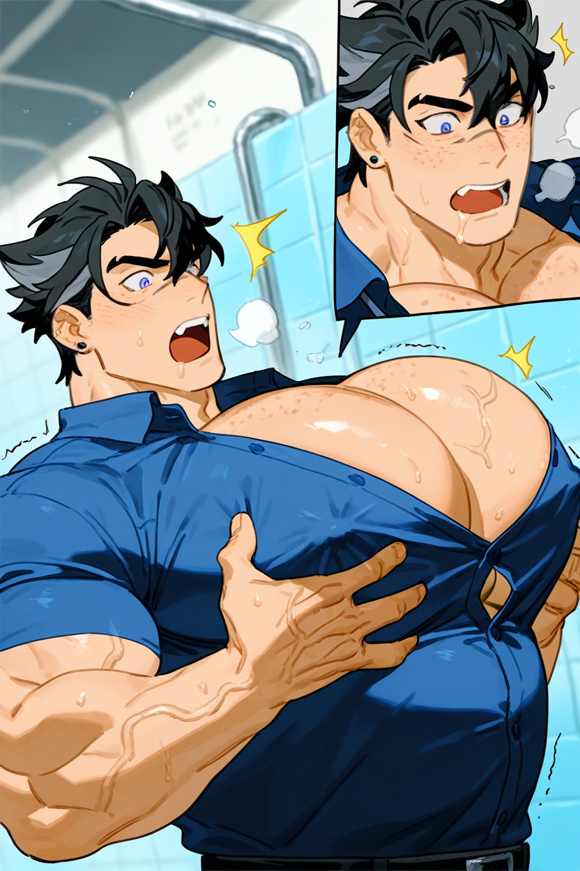 Shiny Skin, Squeezing Pecs, Embarrassed 同性戀AI成人