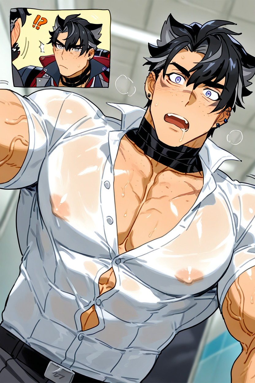 Bebebebebe Style, Hyper-muscular Himbo, Visible Nipples Porno IA Gay