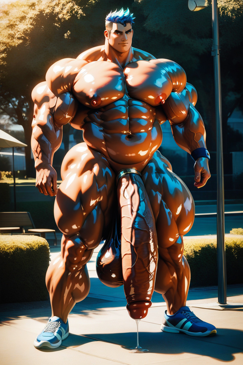 Oiled Skin, Massive Veiny Bulging Testicles, Cock Ring Porno IA gay