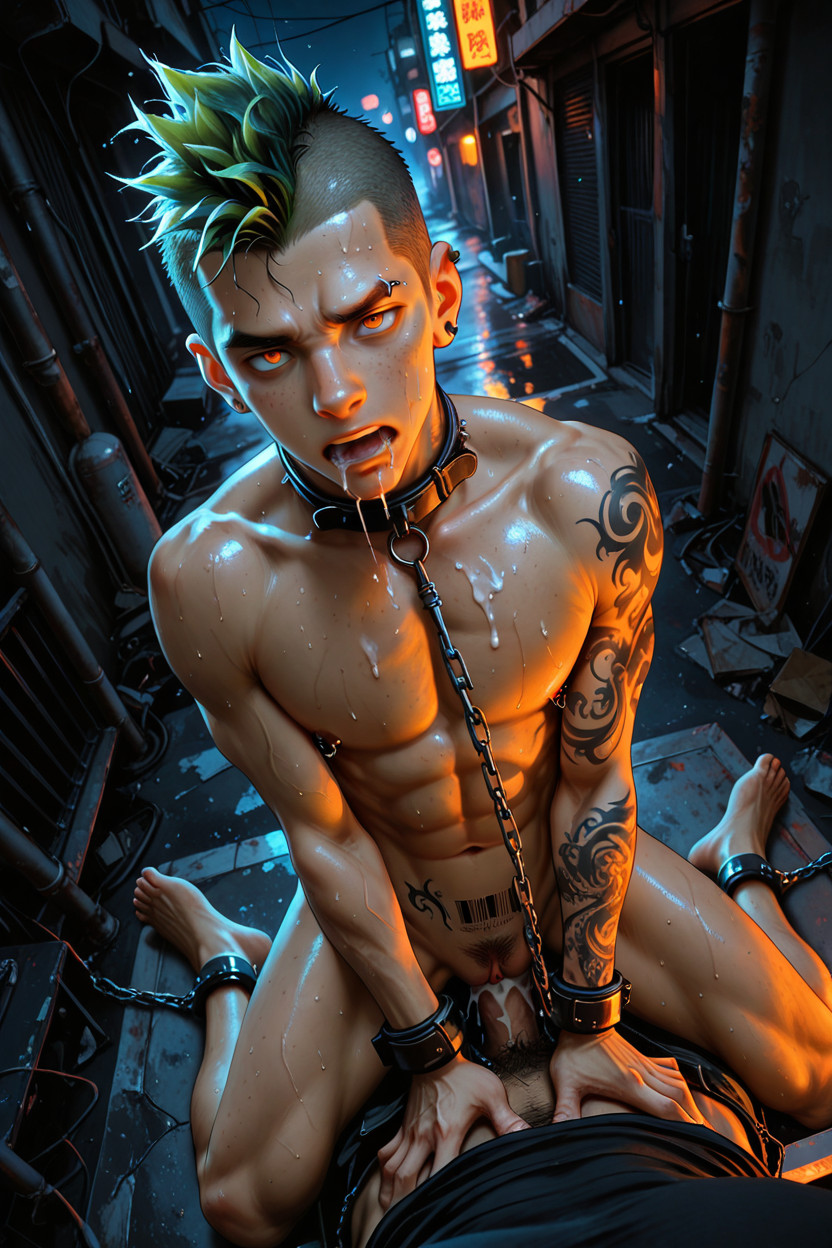 Chain On Back Of Neck, Hairless Body, Crotch Tattoo Porno IA Gay