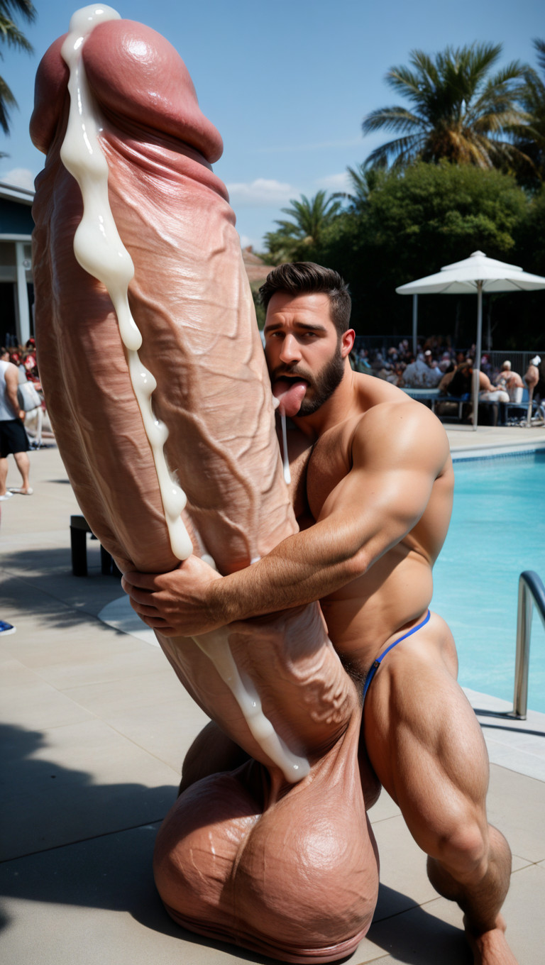 Absurdly Surreal Oversized Hyper Cock, Hugging Cock, Gigantic Uncut Hyper Penis AI Gay Porn