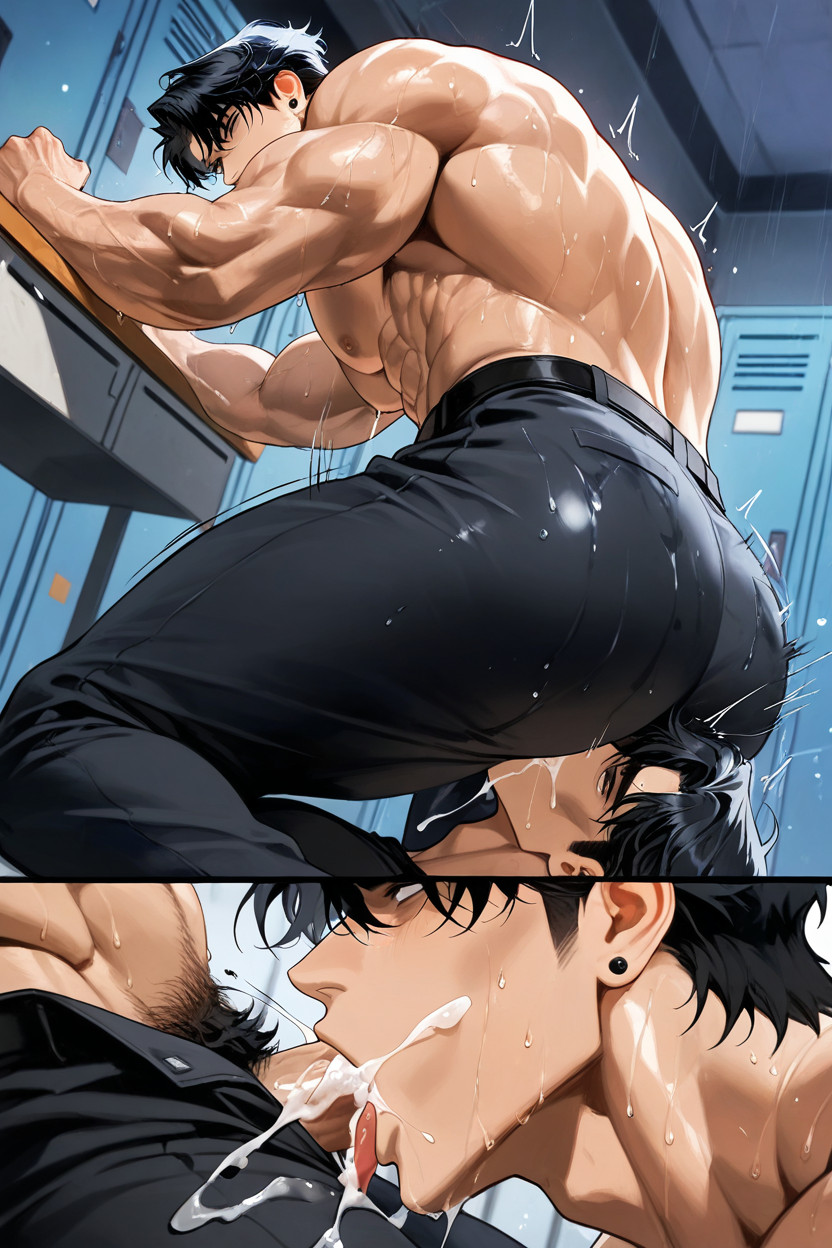 Wet Penis, Thrusting, Leaking Drool From Corner Of Mouth 同性恋AI色情